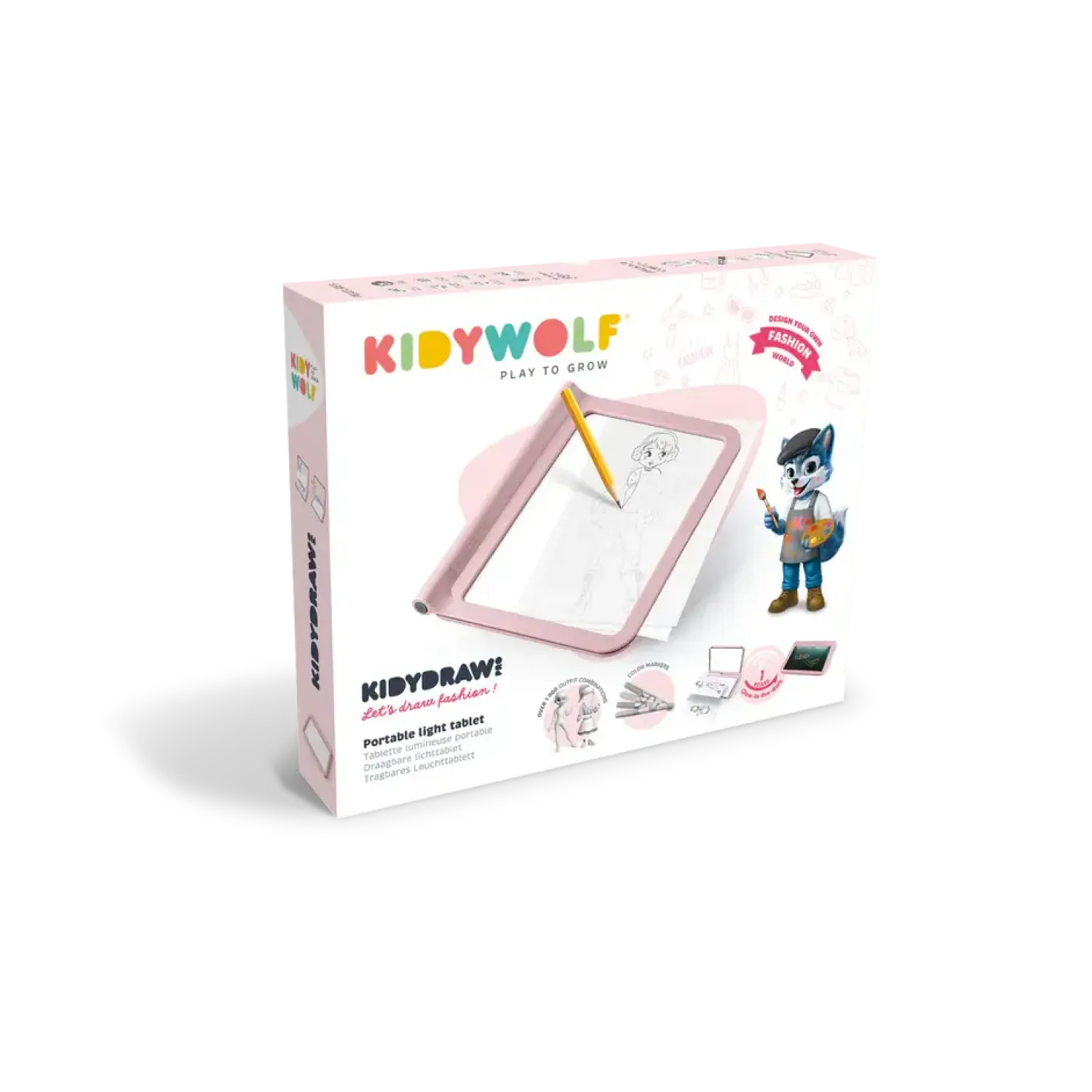 Idealne W Podróży|6 Lat+ | Kidywolf Podświetlany tablet do nauki pisania i rysowania KIDYDRAW-PRO - różowy