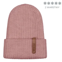 Podwójna czapka beanie z wełny merino DUSTY PINK