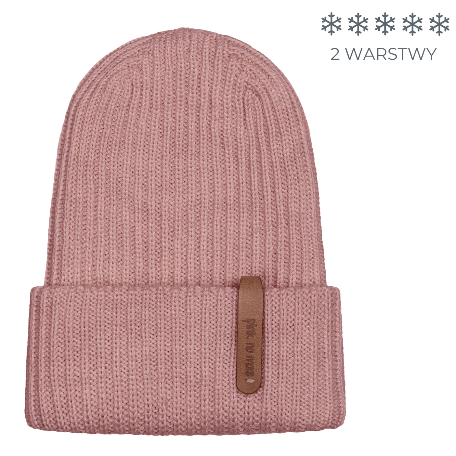 Podwójna czapka beanie z wełny merino DUSTY PINK