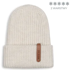 Podwójna czapka beanie z wełny merino LATTE