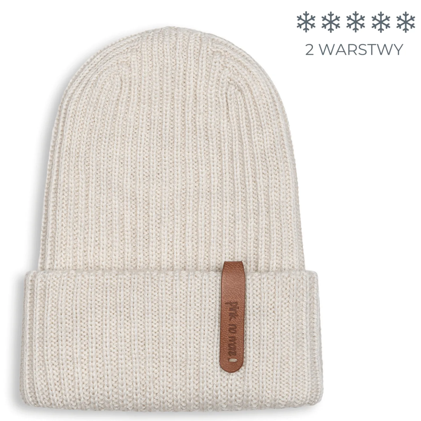Podwójna czapka beanie z wełny merino LATTE