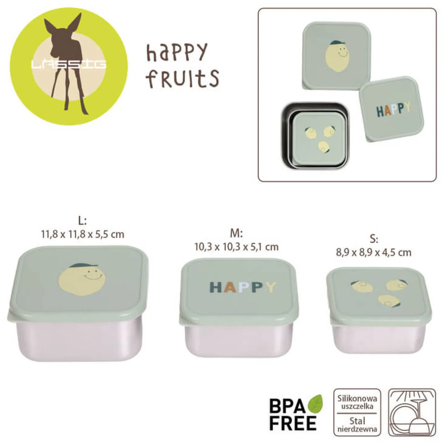 Pojemnik na przekąski snackbox ze stali nierdzewnej 3 szt. Happy Fruits Lemon