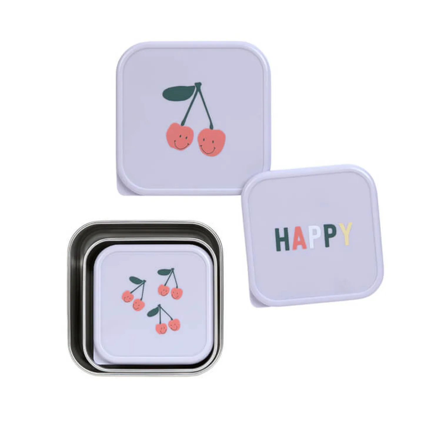 Lunchboxy|Przechowywanie Jedzenia | Lassig Pojemnik na przekąski snackbox ze stali nierdzewnej 3 szt. Happy Fruits Cherry