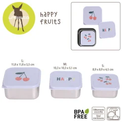 Lunchboxy|Przechowywanie Jedzenia | Lassig Pojemnik na przekąski snackbox ze stali nierdzewnej 3 szt. Happy Fruits Cherry