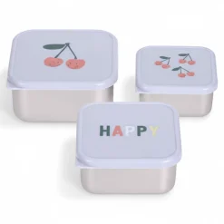Lunchboxy|Przechowywanie Jedzenia | Lassig Pojemnik na przekąski snackbox ze stali nierdzewnej 3 szt. Happy Fruits Cherry