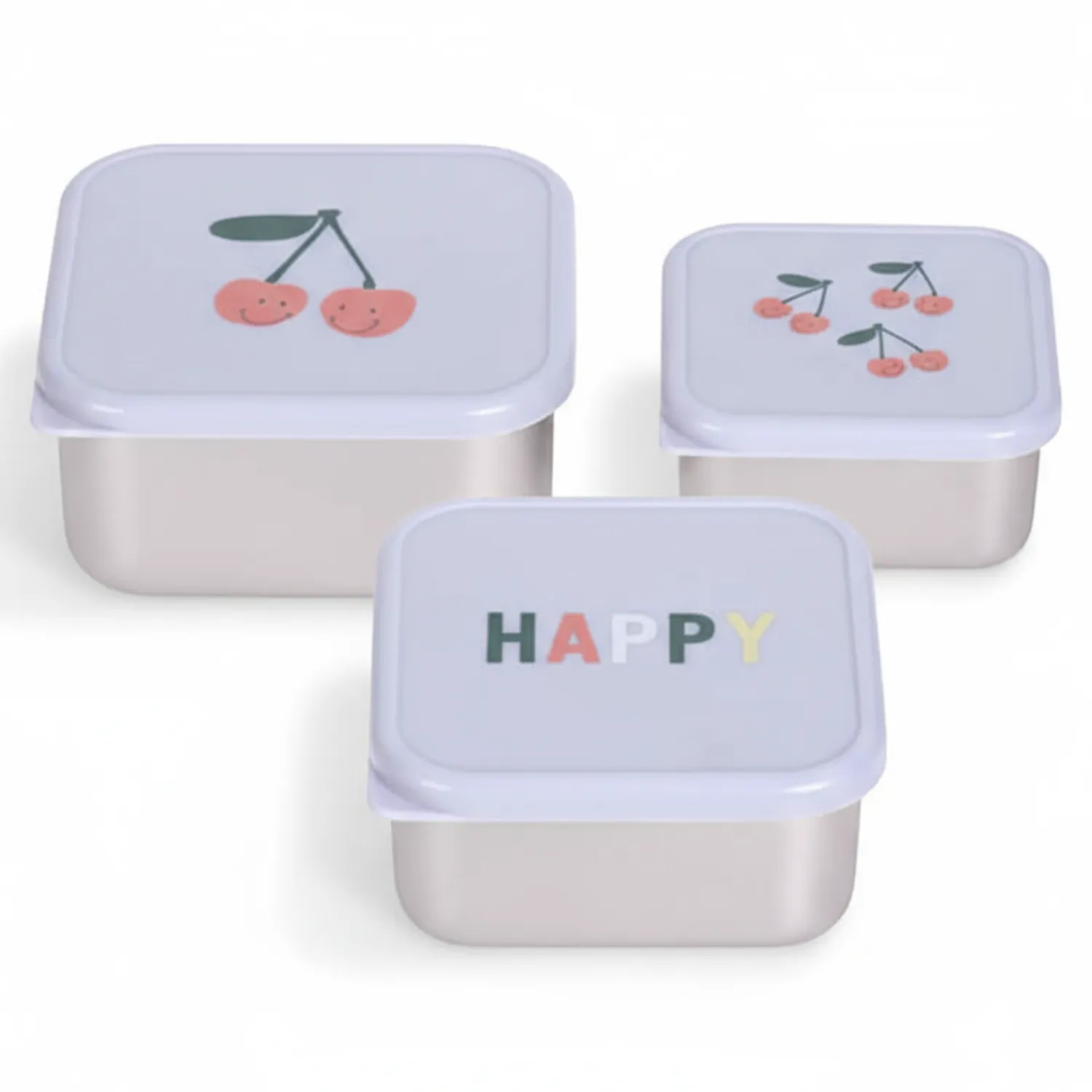 Lunchboxy|Przechowywanie Jedzenia | Lassig Pojemnik na przekąski snackbox ze stali nierdzewnej 3 szt. Happy Fruits Cherry