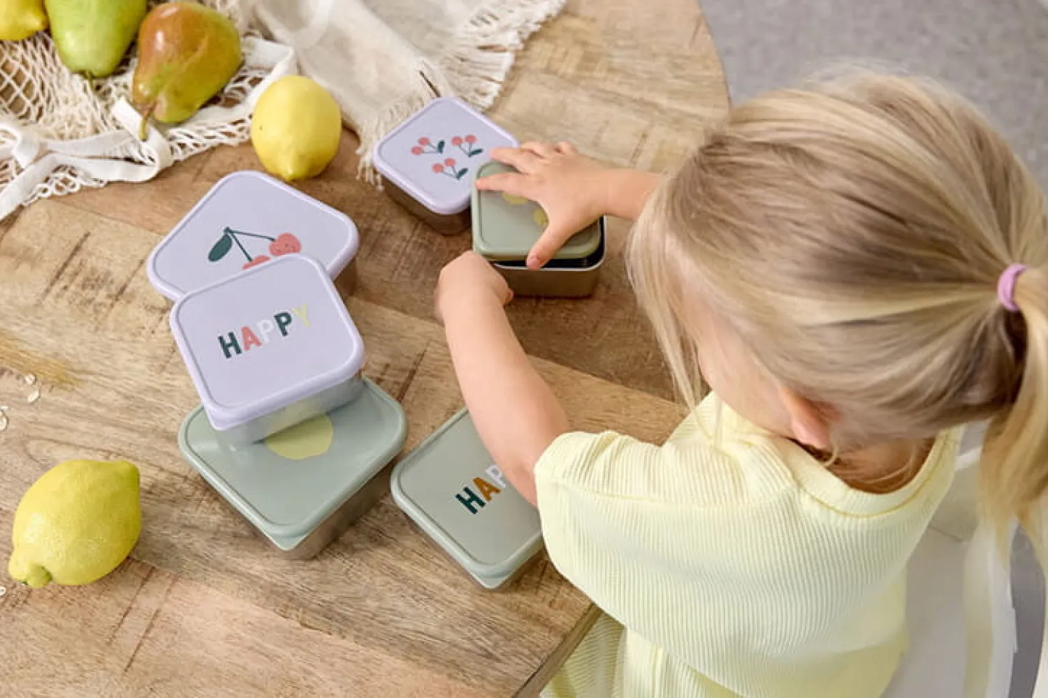 Lunchboxy|Przechowywanie Jedzenia | Lassig Pojemnik na przekąski snackbox ze stali nierdzewnej 3 szt. Happy Fruits Cherry