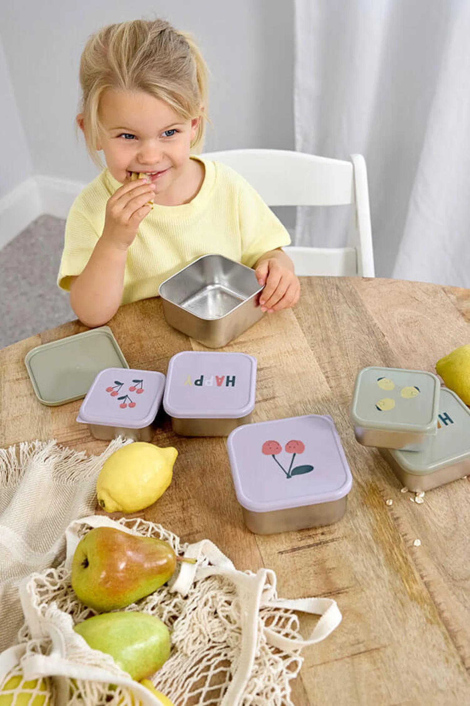 Lunchboxy|Przechowywanie Jedzenia | Lassig Pojemnik na przekąski snackbox ze stali nierdzewnej 3 szt. Happy Fruits Cherry