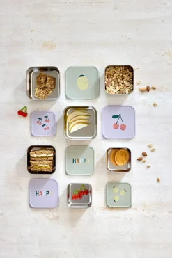 Lunchboxy|Przechowywanie Jedzenia | Lassig Pojemnik na przekąski snackbox ze stali nierdzewnej 3 szt. Happy Fruits Cherry