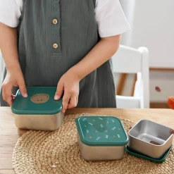 Lunchboxy|Przechowywanie Jedzenia | Lassig Pojemnik na przekąski snackbox ze stali nierdzewnej 3 szt. Happy Rascals Smile green
