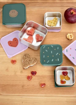 Pojemnik na przekąski snackbox ze stali nierdzewnej 3 szt. Happy Rascals Heart lavender