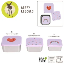 Pojemnik na przekąski snackbox ze stali nierdzewnej 3 szt. Happy Rascals Heart lavender