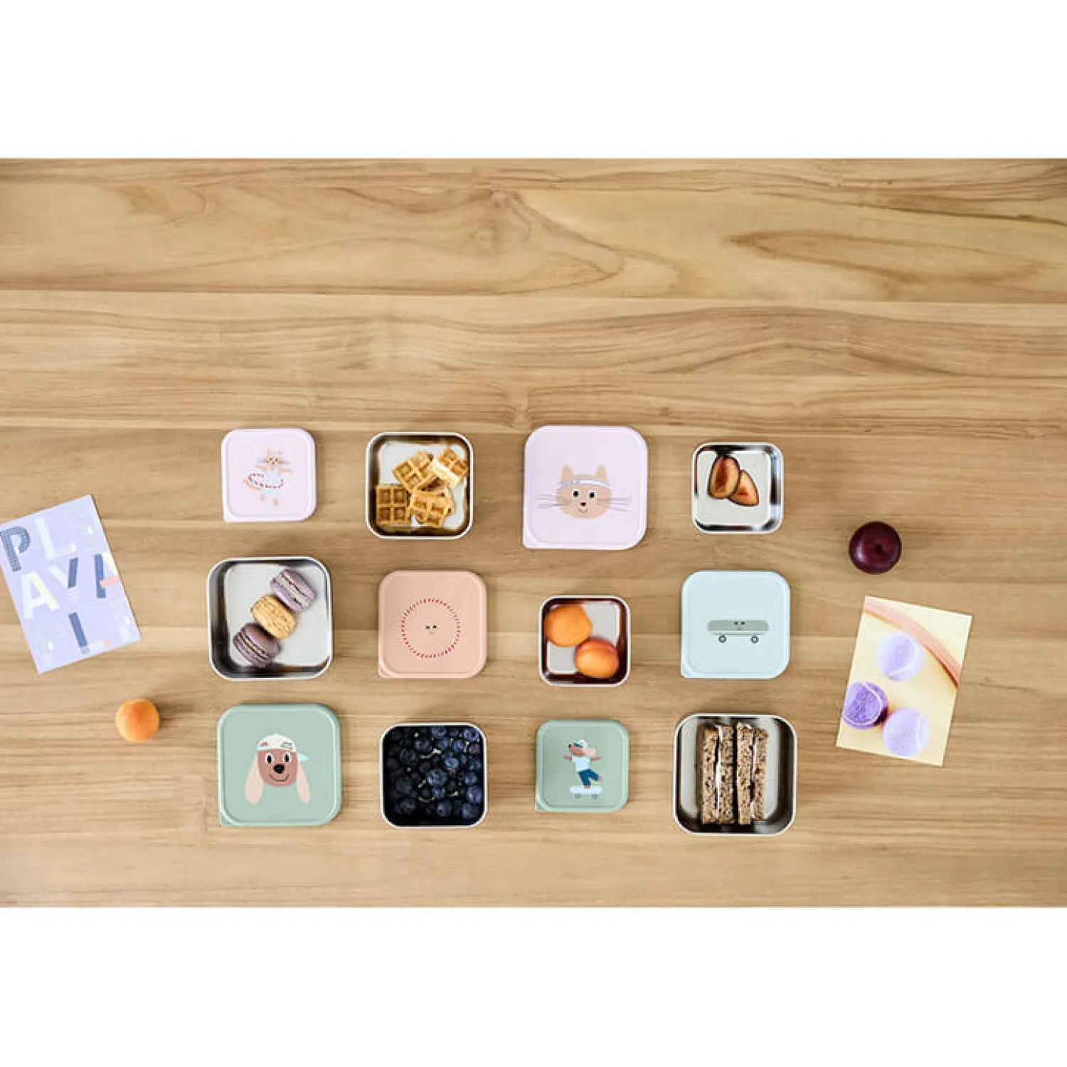 Lunchboxy|Przechowywanie Jedzenia | Lassig Pojemnik na przekąski snackbox ze stali nierdzewnej 3 szt. Tiny Team Kotek