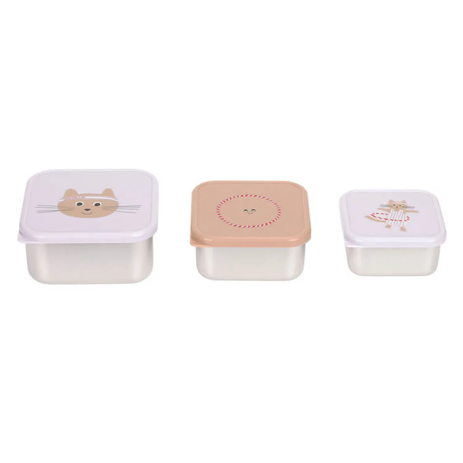 Lunchboxy|Przechowywanie Jedzenia | Lassig Pojemnik na przekąski snackbox ze stali nierdzewnej 3 szt. Tiny Team Kotek