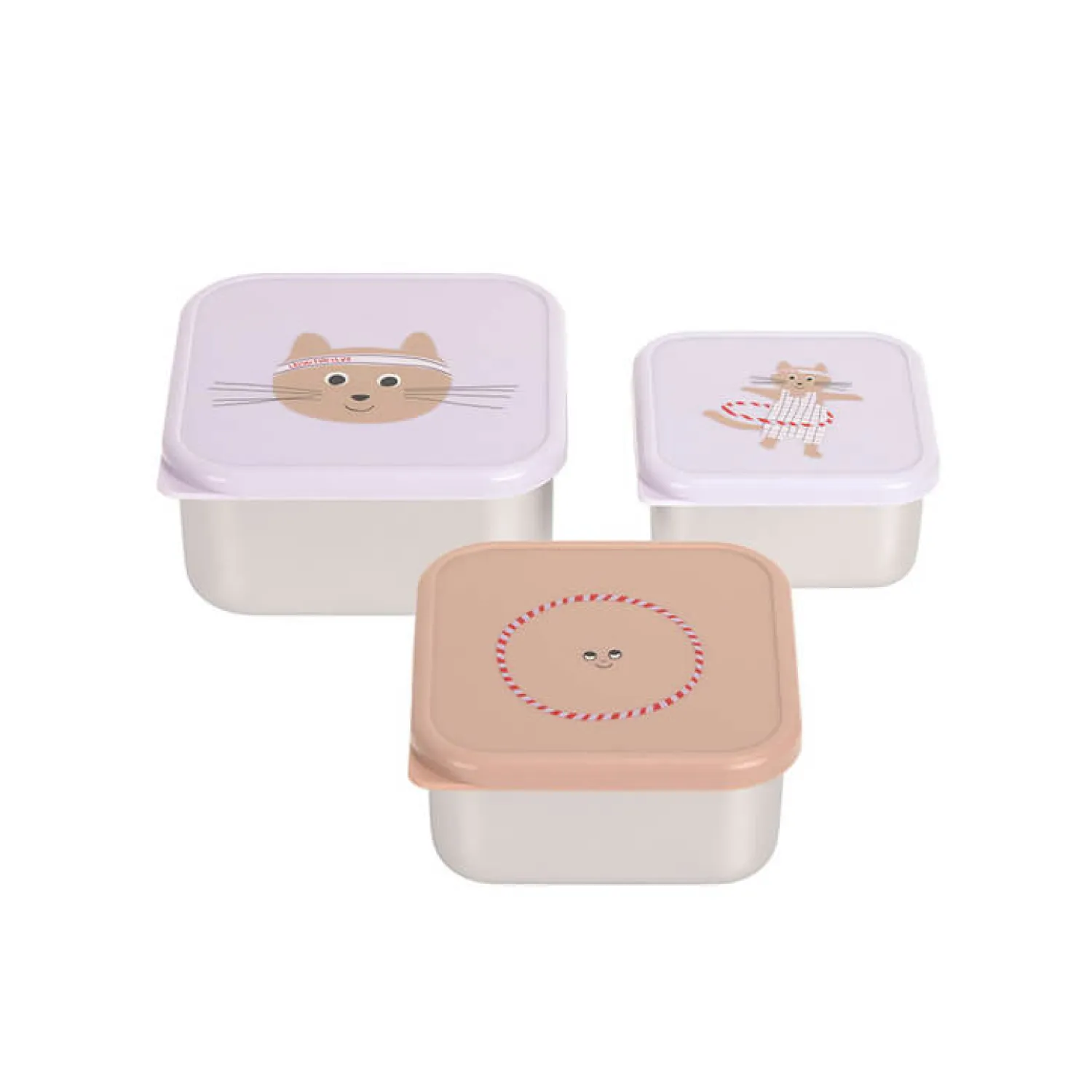 Lunchboxy|Przechowywanie Jedzenia | Lassig Pojemnik na przekąski snackbox ze stali nierdzewnej 3 szt. Tiny Team Kotek