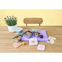 Lunchboxy|Przechowywanie Jedzenia | Lassig Pojemnik na przekąski snackbox ze stali nierdzewnej 3 szt. Tiny Team Kotek