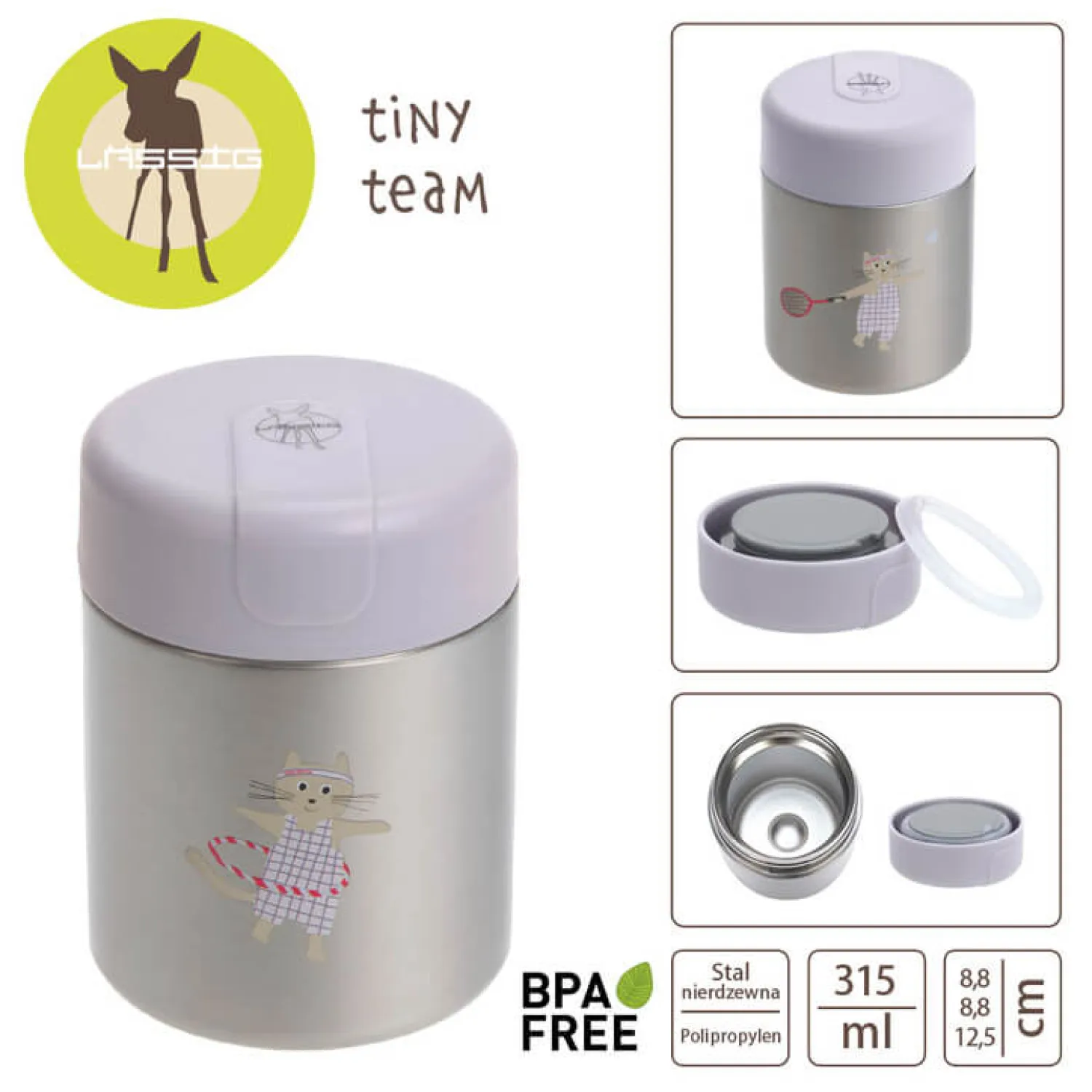 Lunchboxy|Przechowywanie Jedzenia | Lassig Pojemnik - termos obiadowy 315 ml Tiny Team Kotek