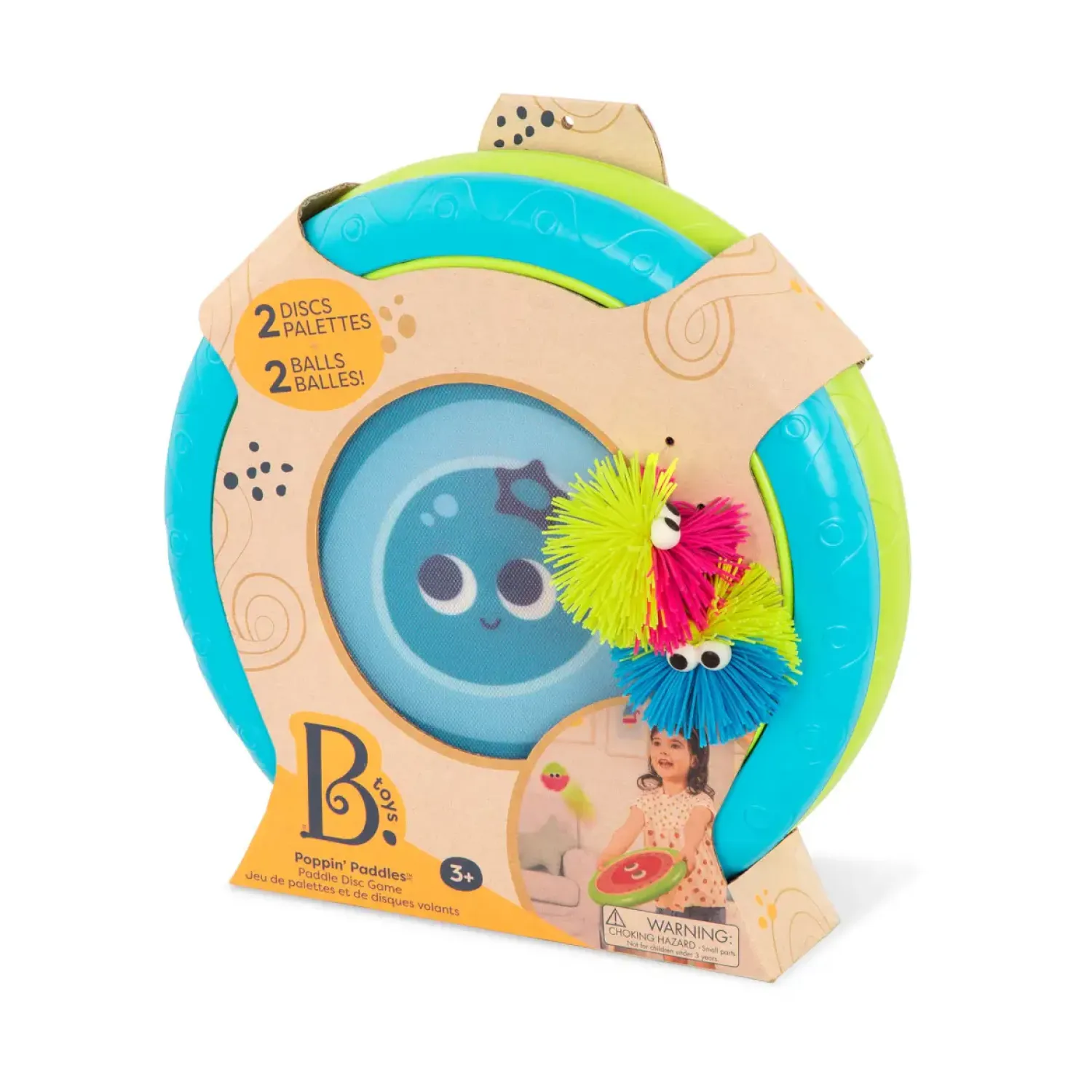 8 Lat+|Aktywizujące | B.Toys Poppin’ Paddles – gra zręcznościowa – sprężyste dyski z kudłatymi piłeczkami