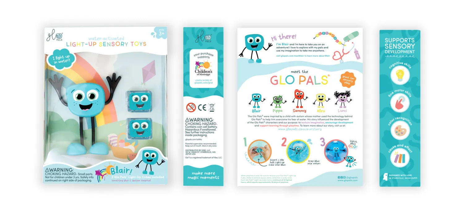 Zabawki Do Kąpieli|6 Lat+ | Glo Pals Postać do kąpieli Blair - zestaw z dwiema kostkami sensorycznymi świecącymi w wodzie