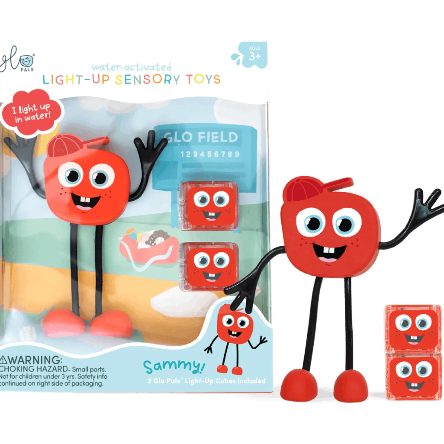 Zabawki Do Kąpieli|8 Lat+ | Glo Pals Postać do kąpieli Sammy - zestaw z dwiema kostkami sensorycznymi świecącymi w wodzie