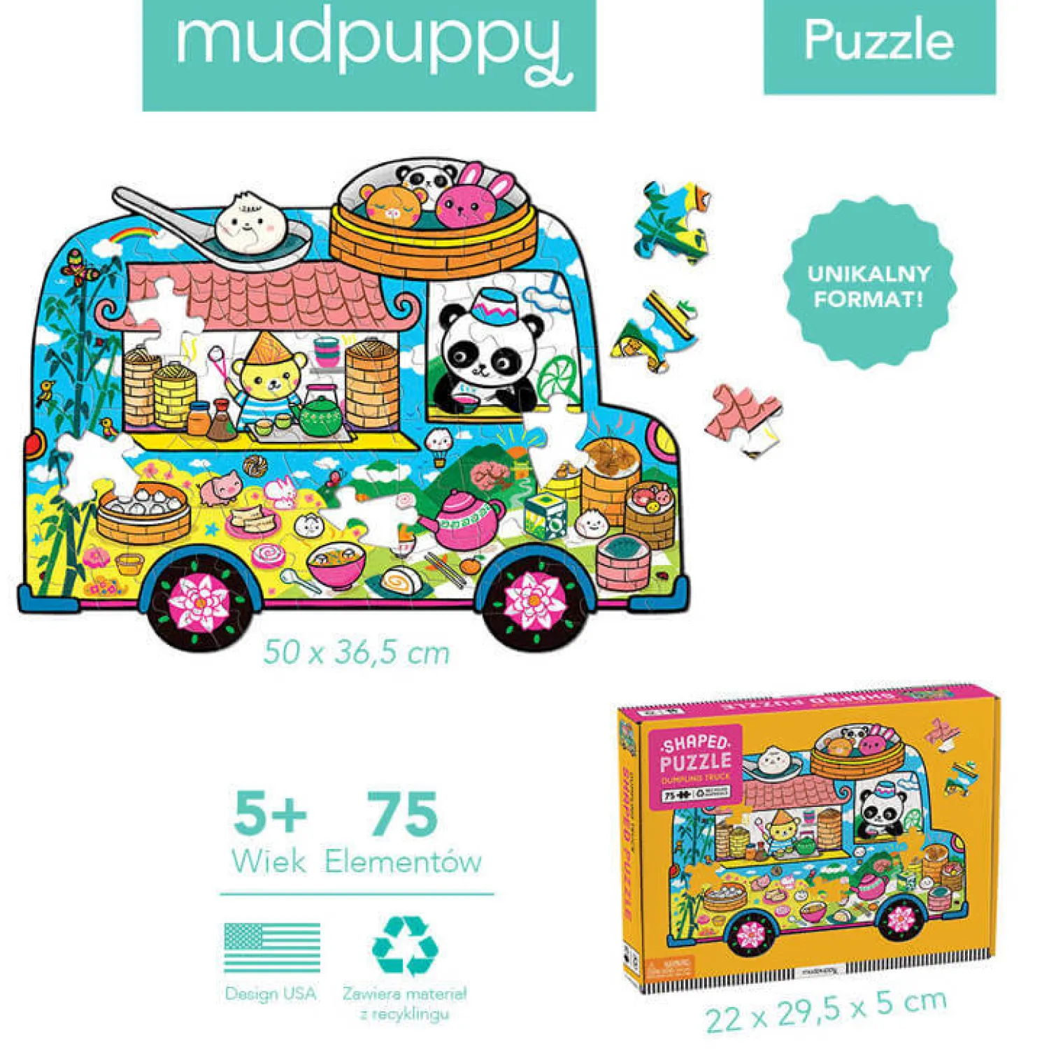 Puzzle|7 Lat+ | Mudpuppy Puzzle konturowe Food Truck 75 elementów 5+