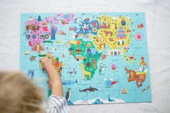 Edukacyjne|Puzzle | Mudpuppy Puzzle Mapa Świata z elementami w kształcie budynków i zwierząt 5+