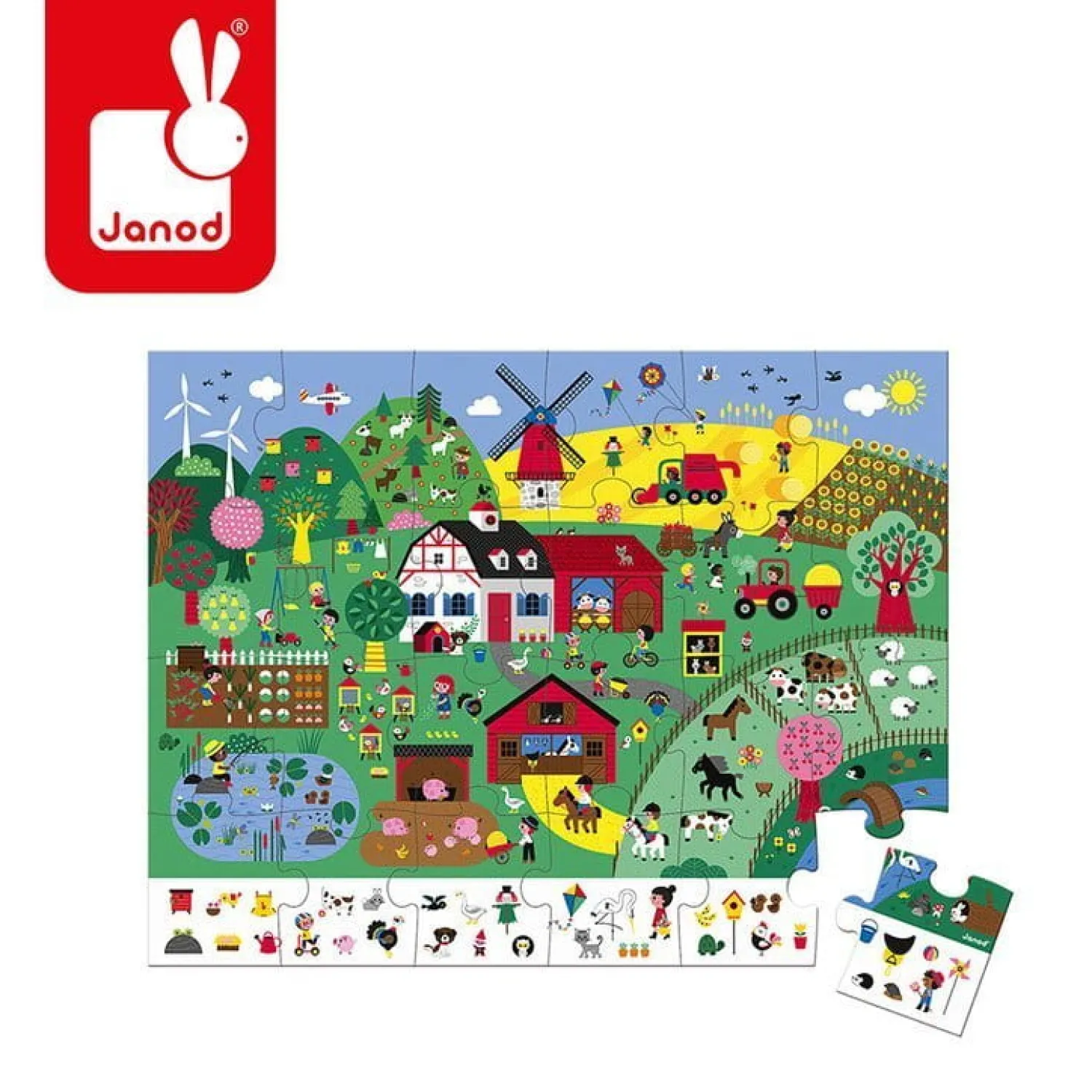 2 Lata +|Puzzle | Janod Puzzle obserwacyjne w walizce Farma 24 elementy 3+
