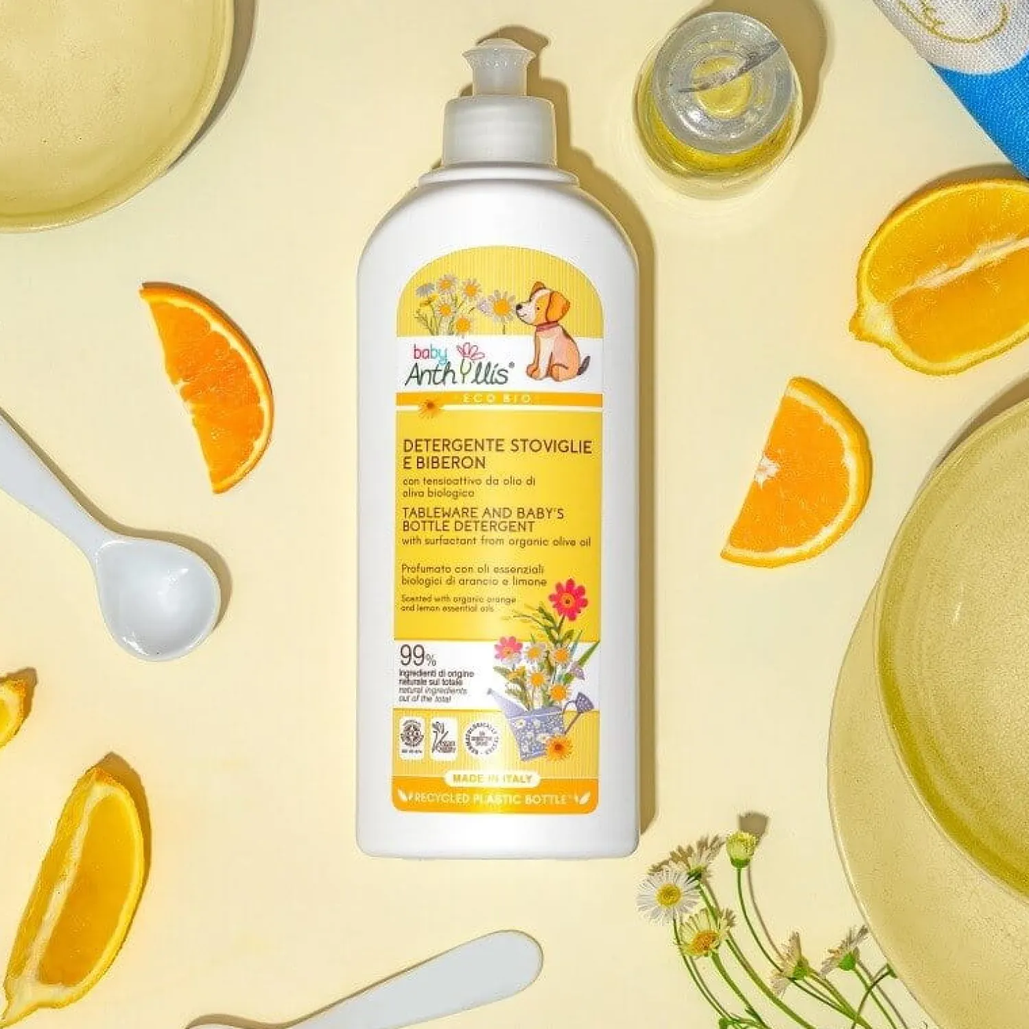 Porządek W Domu | Baby Anthyllis Płyn do ręcznego mycia naczyń i butelek dziecięcych z organicznej oliwy z oliwek, 500 ml