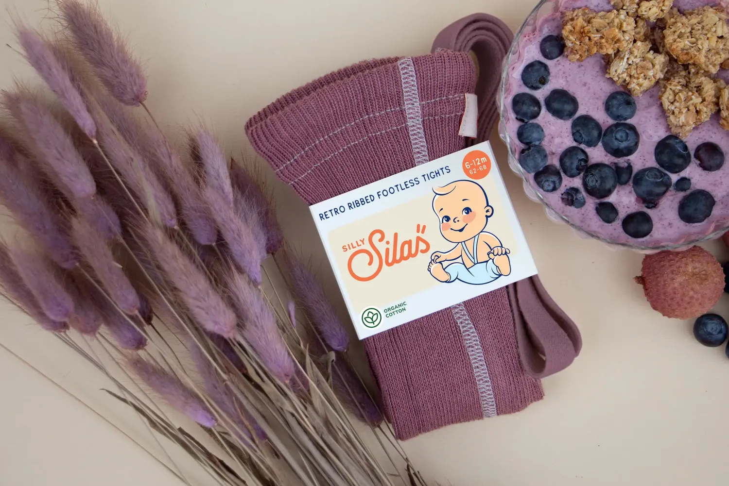 Małe Stópki | Silly Silas Rajstopki bawełniane bez stópek Footless - Acai Smoothie
