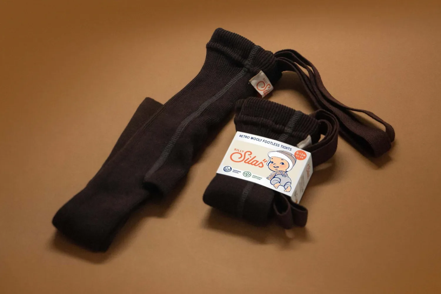 Małe Stópki | Silly Silas Rajstopki wełniane bez stópek Footless - Espresso Brown