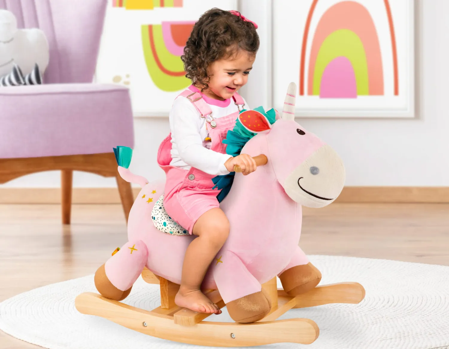 2 Lata +|3 Lata + | B.Toys Rodeo Rocker Dilly Dally – pluszowy JEDNOROŻEC na biegunach