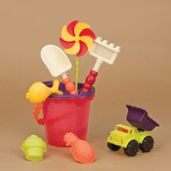 3 Lata +|Do Piaskownicy | B.Toys Sands Ahoy! – wiaderko z akcesoriami do piasku CZERWONE