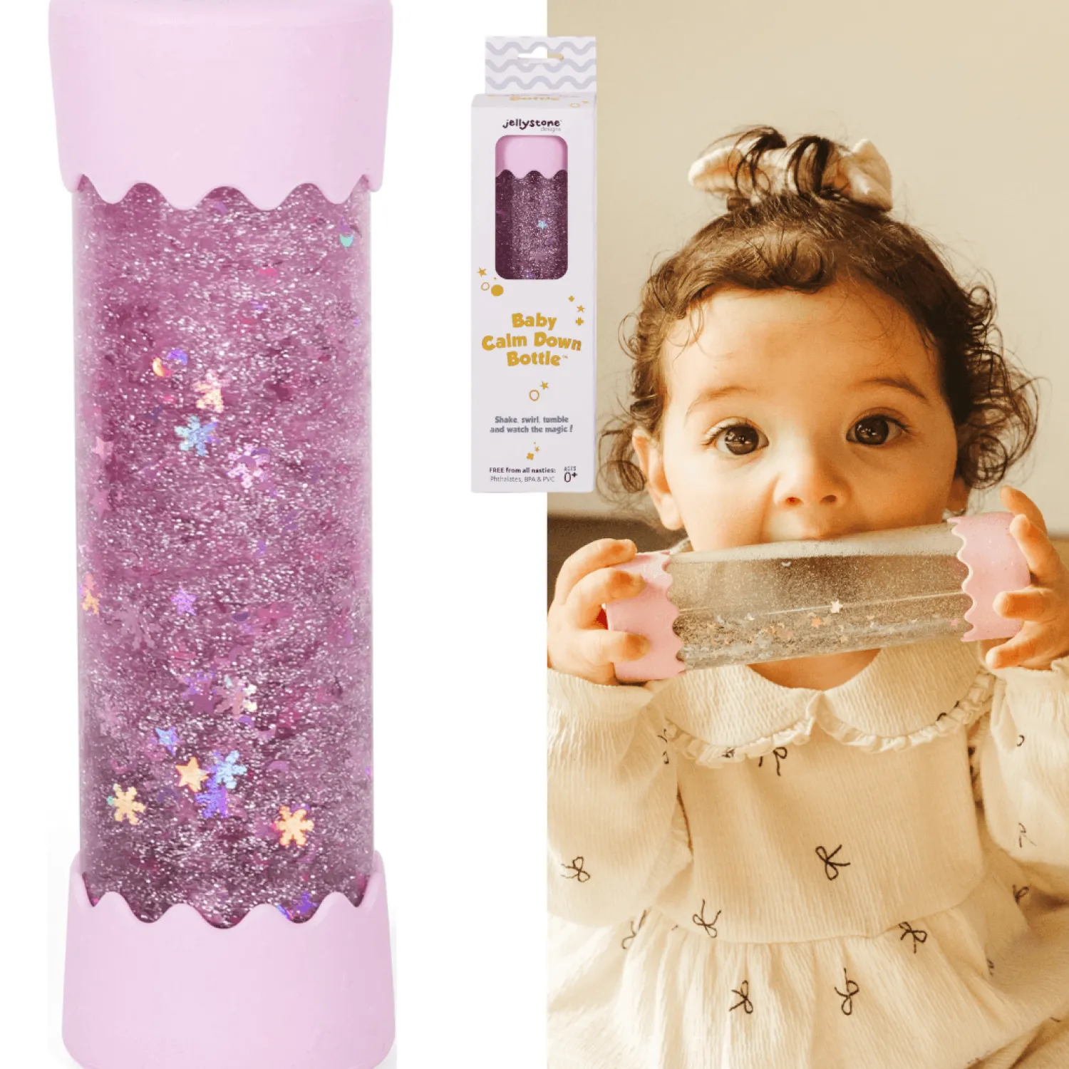 12M+|Aktywizujące | Jellystone Sensoryczna butelka dla niemowląt SOFT PINK