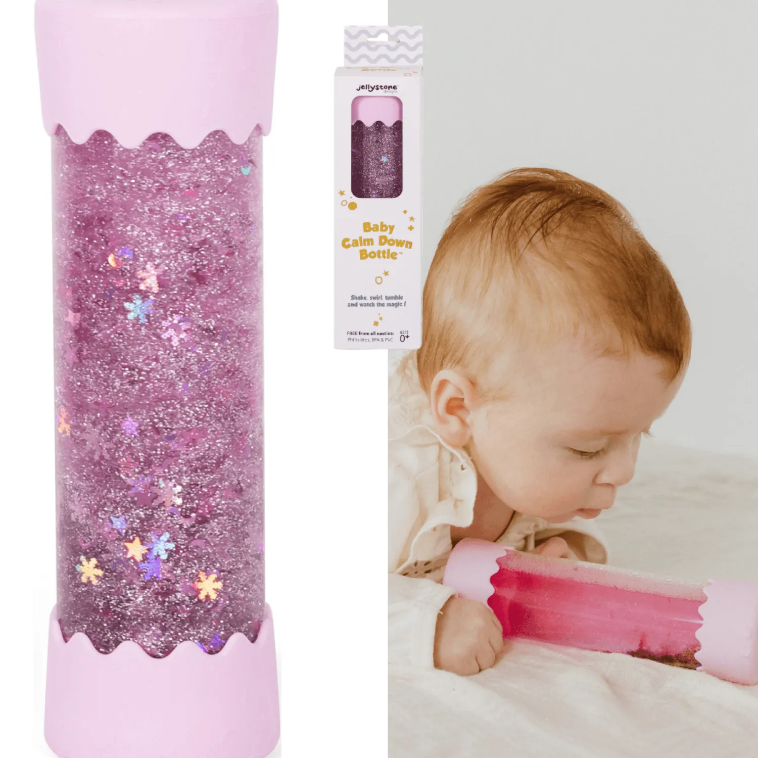 12M+|Aktywizujące | Jellystone Sensoryczna butelka dla niemowląt SOFT PINK