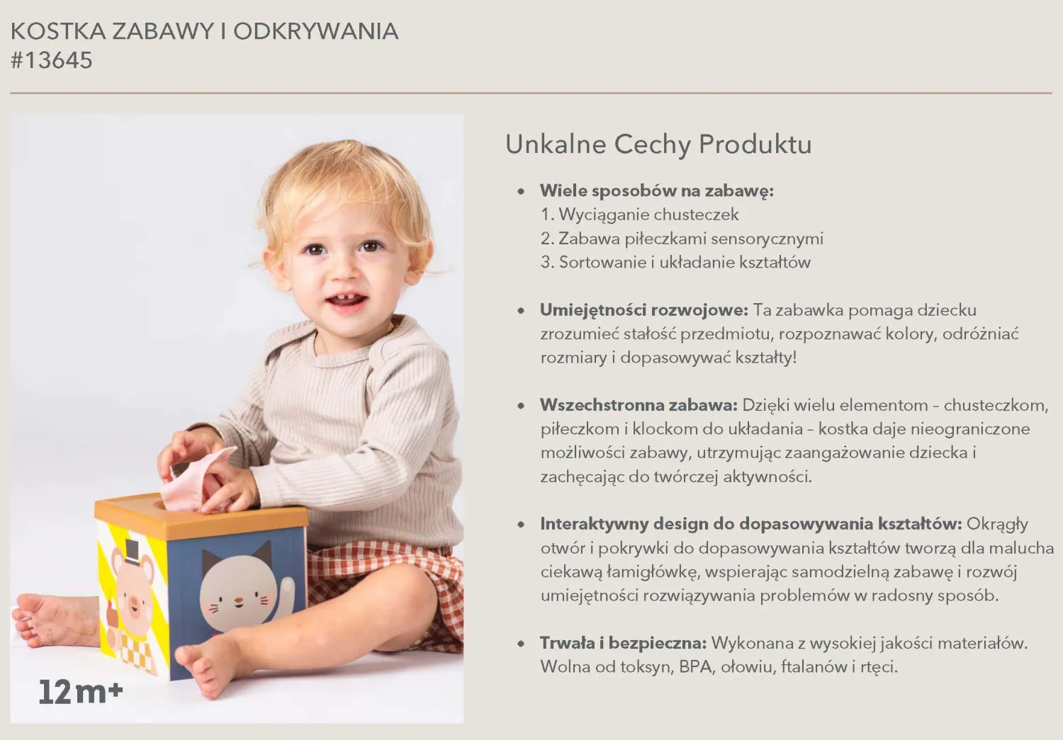 12M+|2 Lata + | Taf Toys Sensoryczna kostka edukacyjna