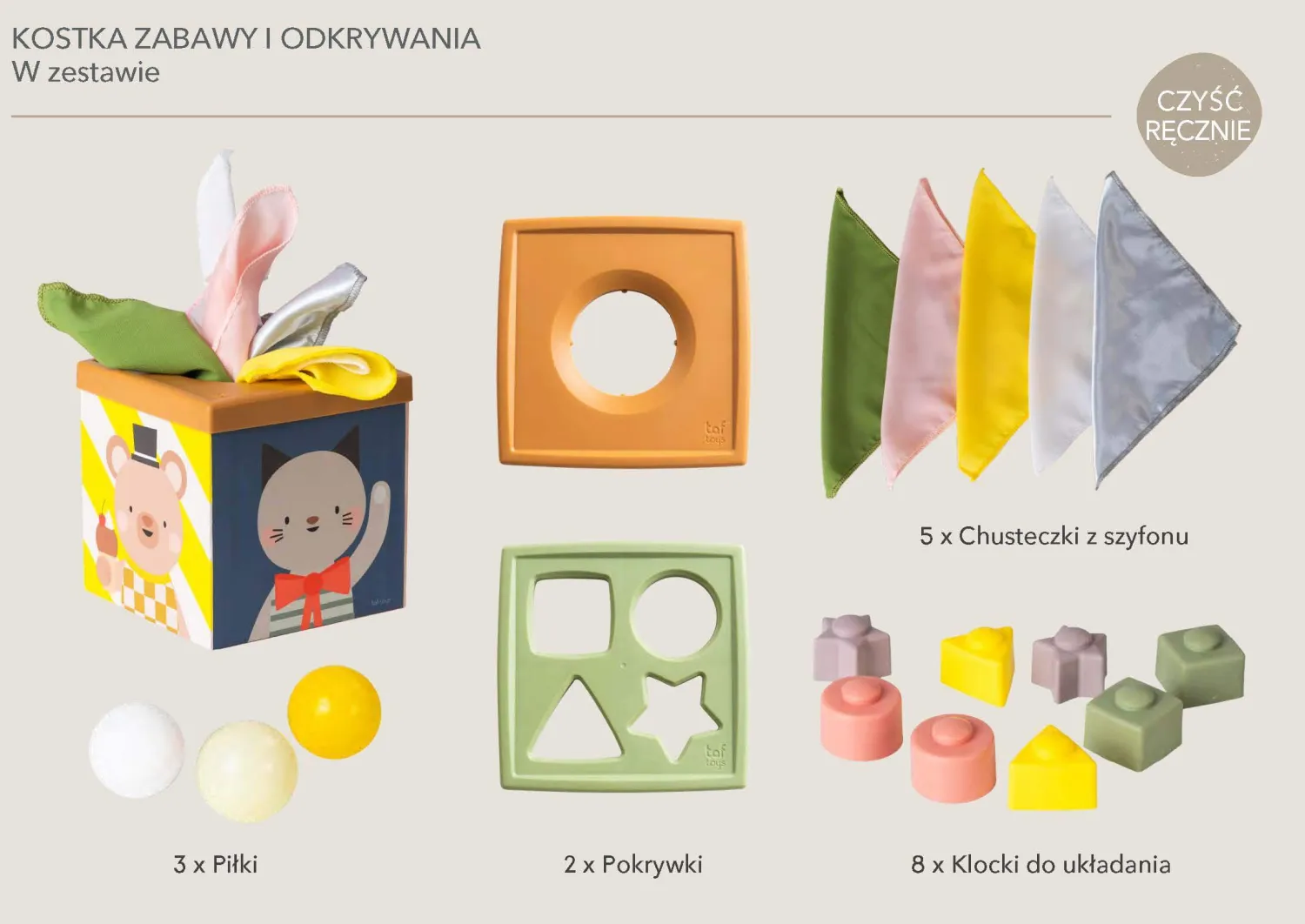 12M+|2 Lata + | Taf Toys Sensoryczna kostka edukacyjna