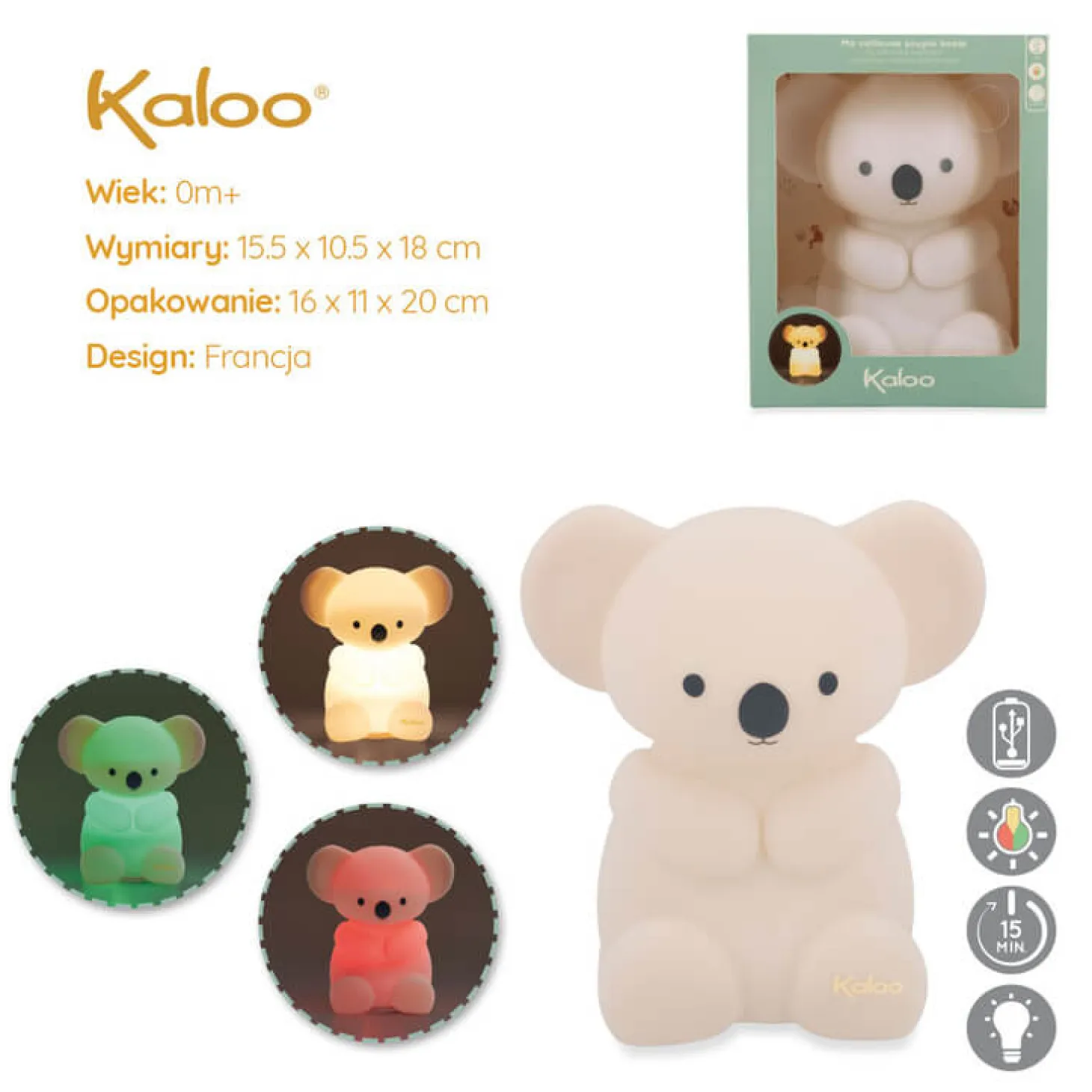 Silikonowa lampka nocna dotykowa USB, Koala Petit Songe