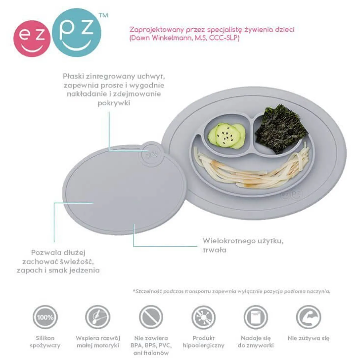 Silikonowa pokrywka do małego talerzyka Mini Mat pastelowa szarość
