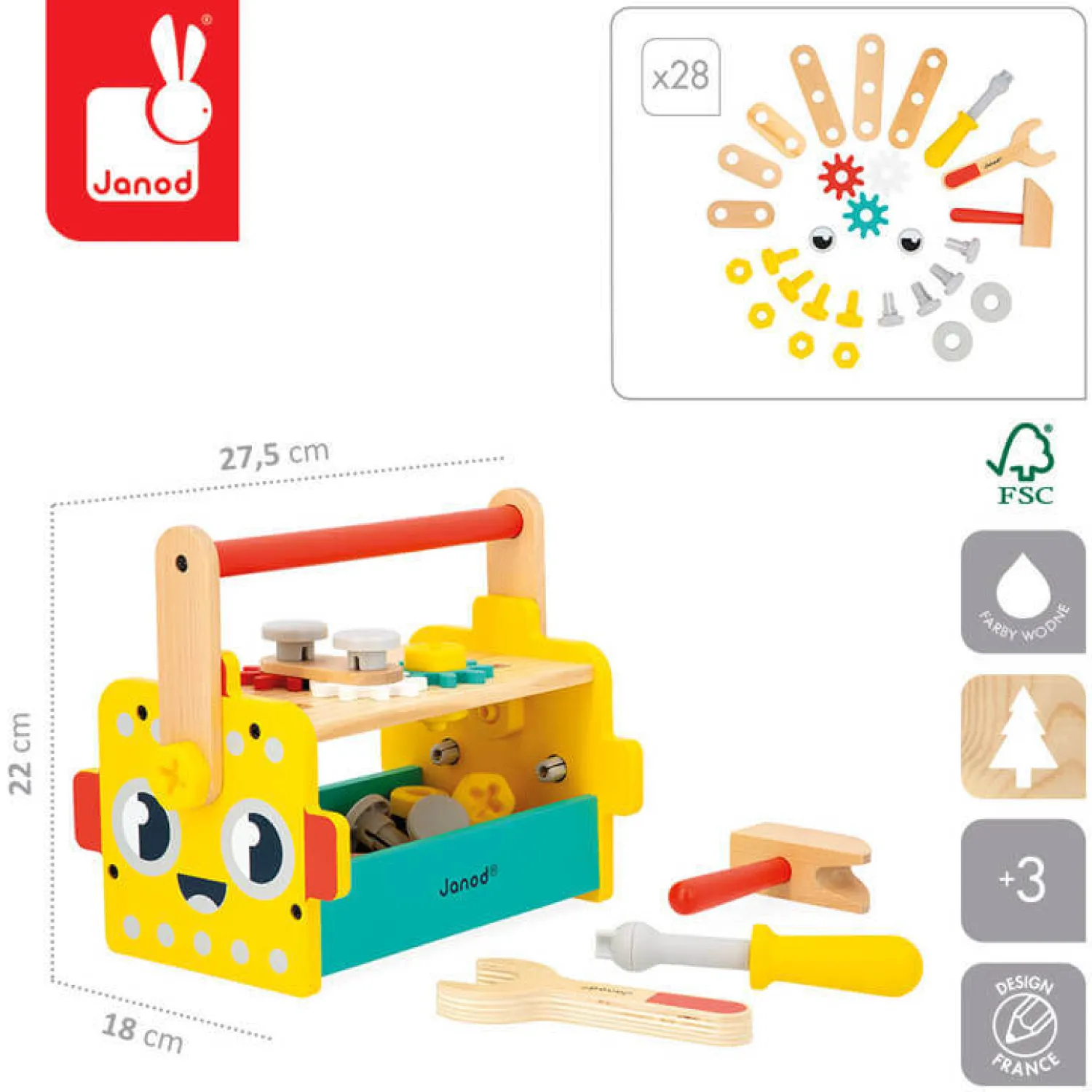 3 Lata +|2 Lata + | Janod Skrzynka z narzędziami Robot Brico ‘Kids