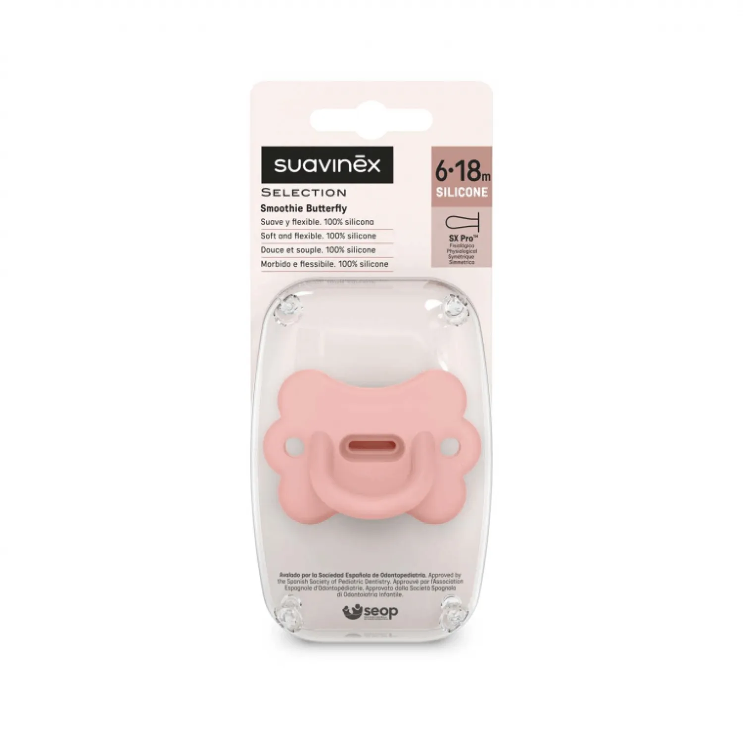 Smoczki|Smoczki | Suavinex Smoczek 100% silikonowy fizjologiczny SX Pro Colour Essence Motylek - różowy