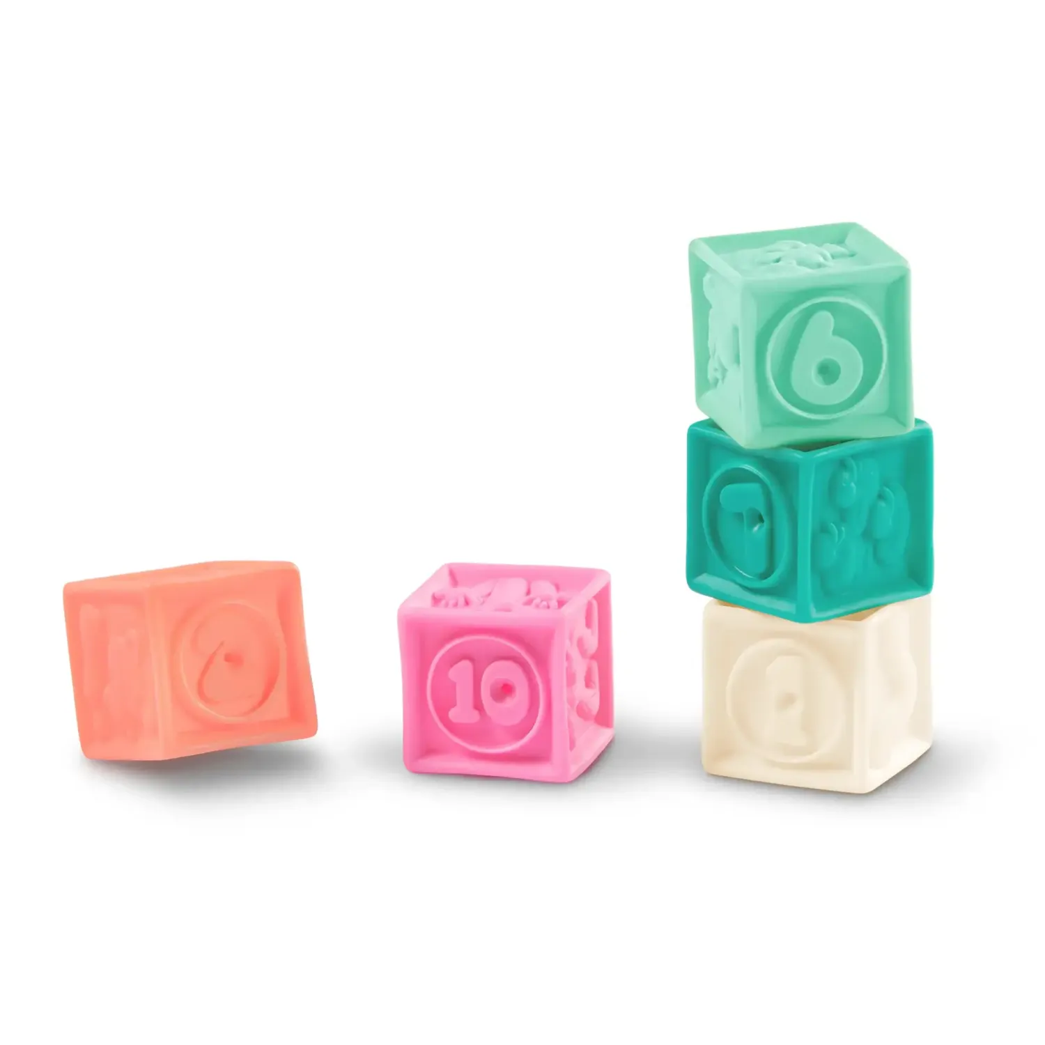 12M+|2 Lata + | B.Toys Stackin’ Squishies – miękkie kubeczki i klocki sensoryczne 2w1