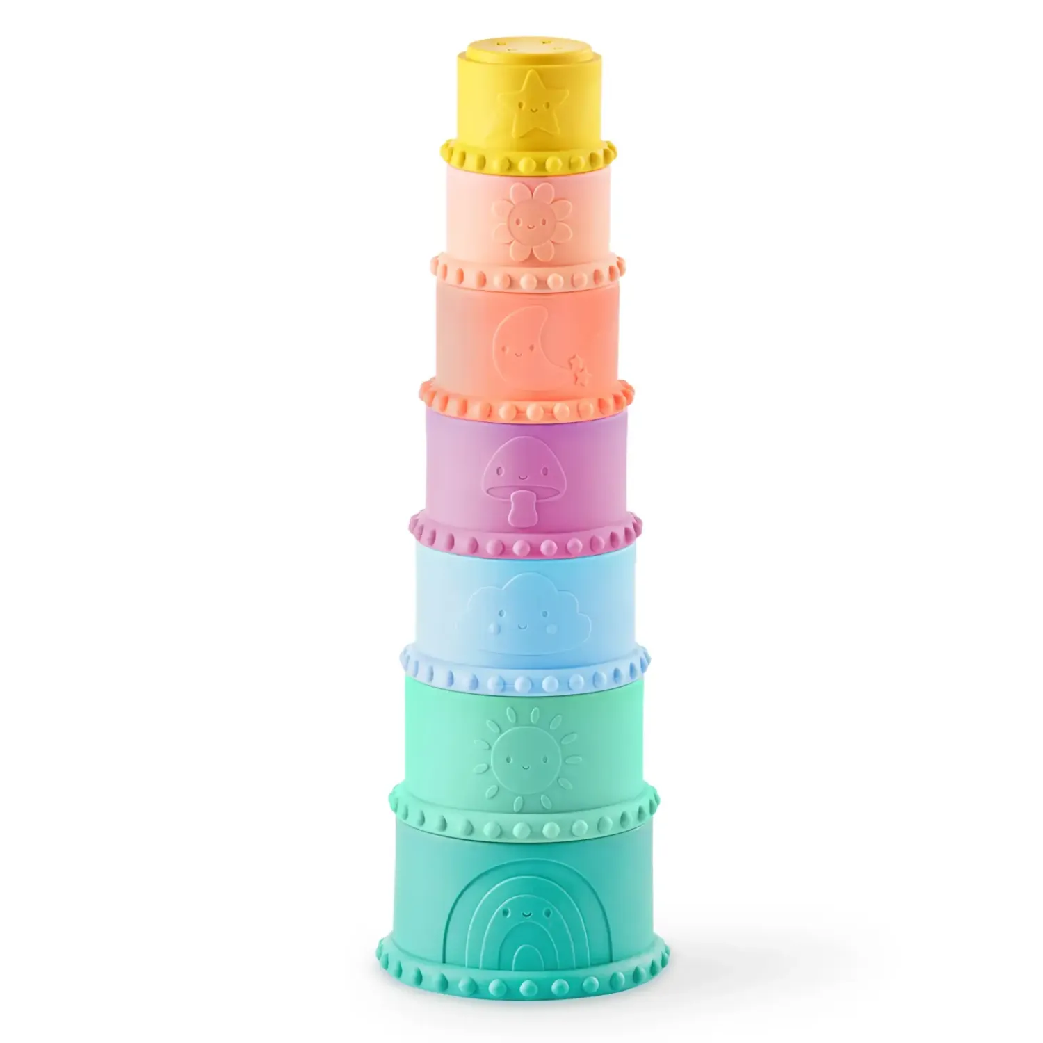 12M+|2 Lata + | B.Toys Stackin’ Squishies – miękkie kubeczki i klocki sensoryczne 2w1
