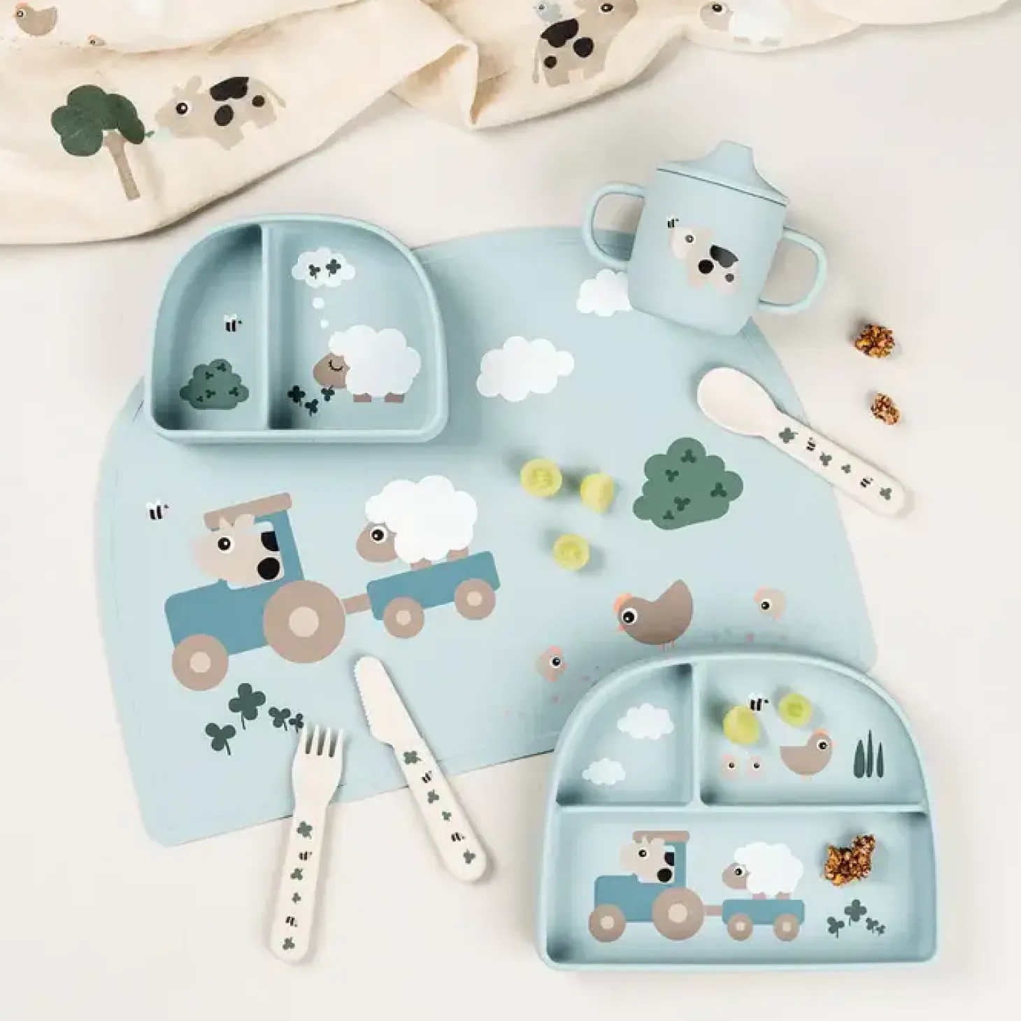 Talerzyk dzielony z przyssawką Tiny Farm Blue