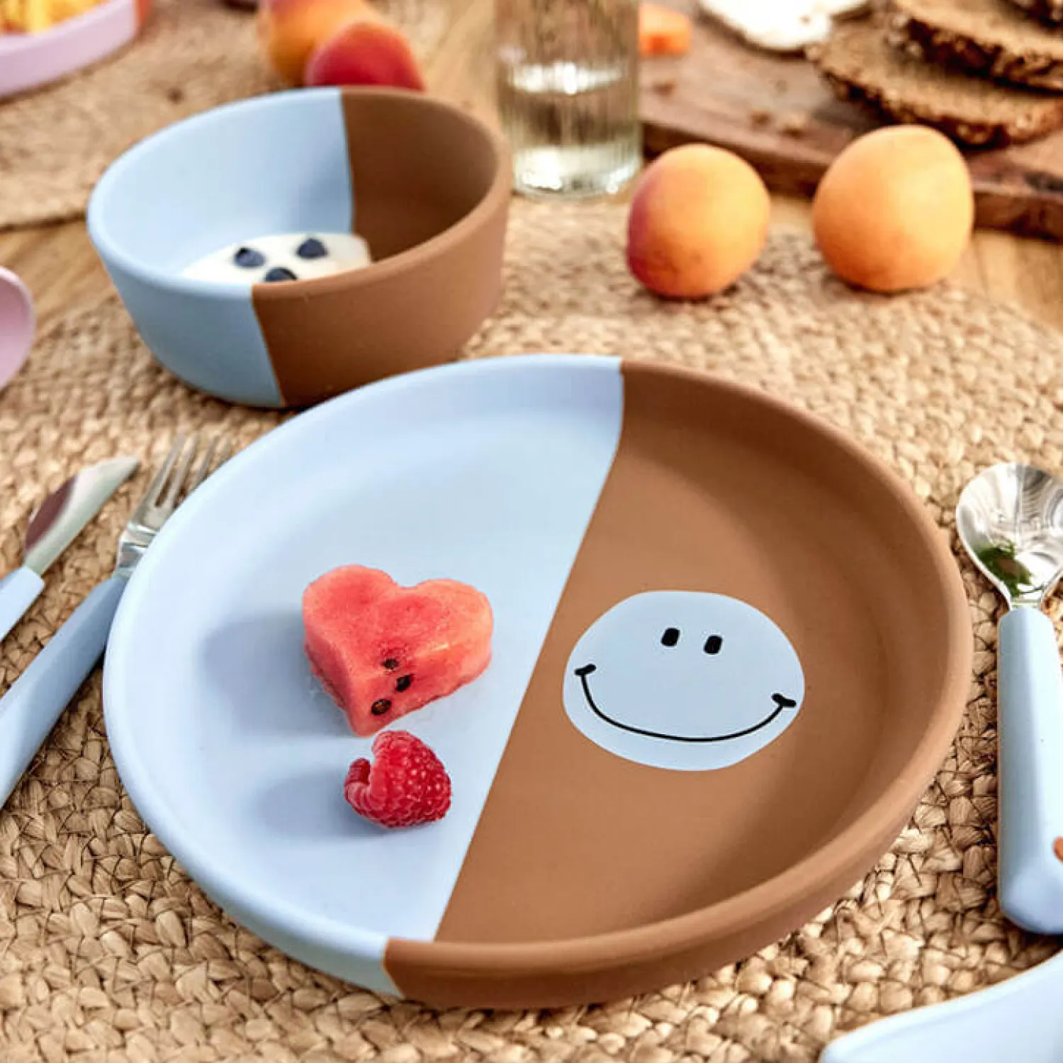 Naczynia Dla Dzieci | Lassig Talerzyk silikonowy dla dzieci Happy Rascals Smile sky blue