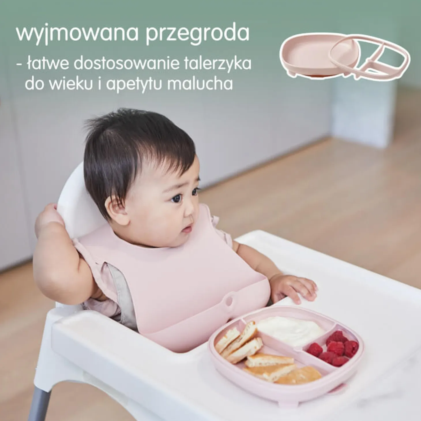 Talerzyk z przyssawką 2w1, różowy