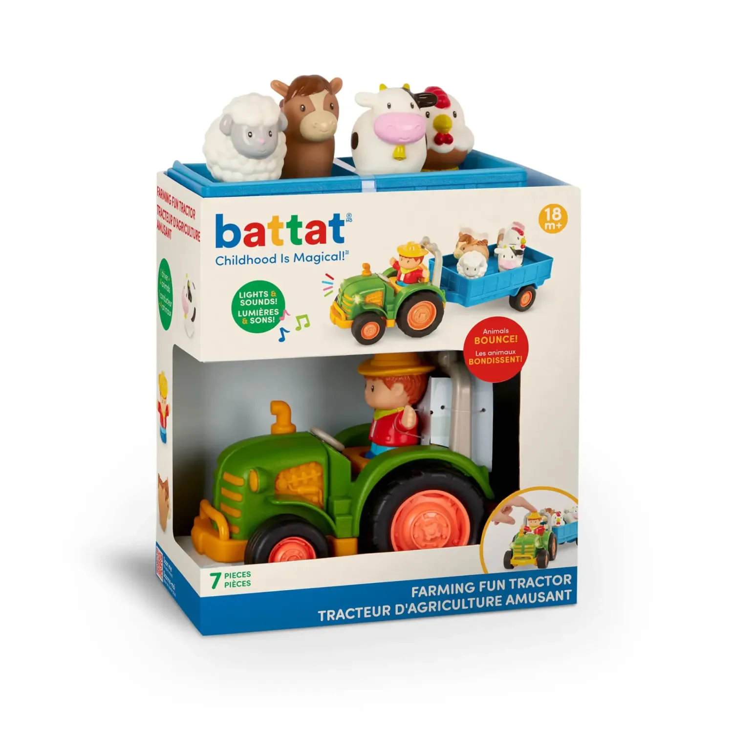 3 Lata +|2 Lata + | Battat Traktor z przyczepą, rolnikiem i zwierzętami - Farming Fun Tractor