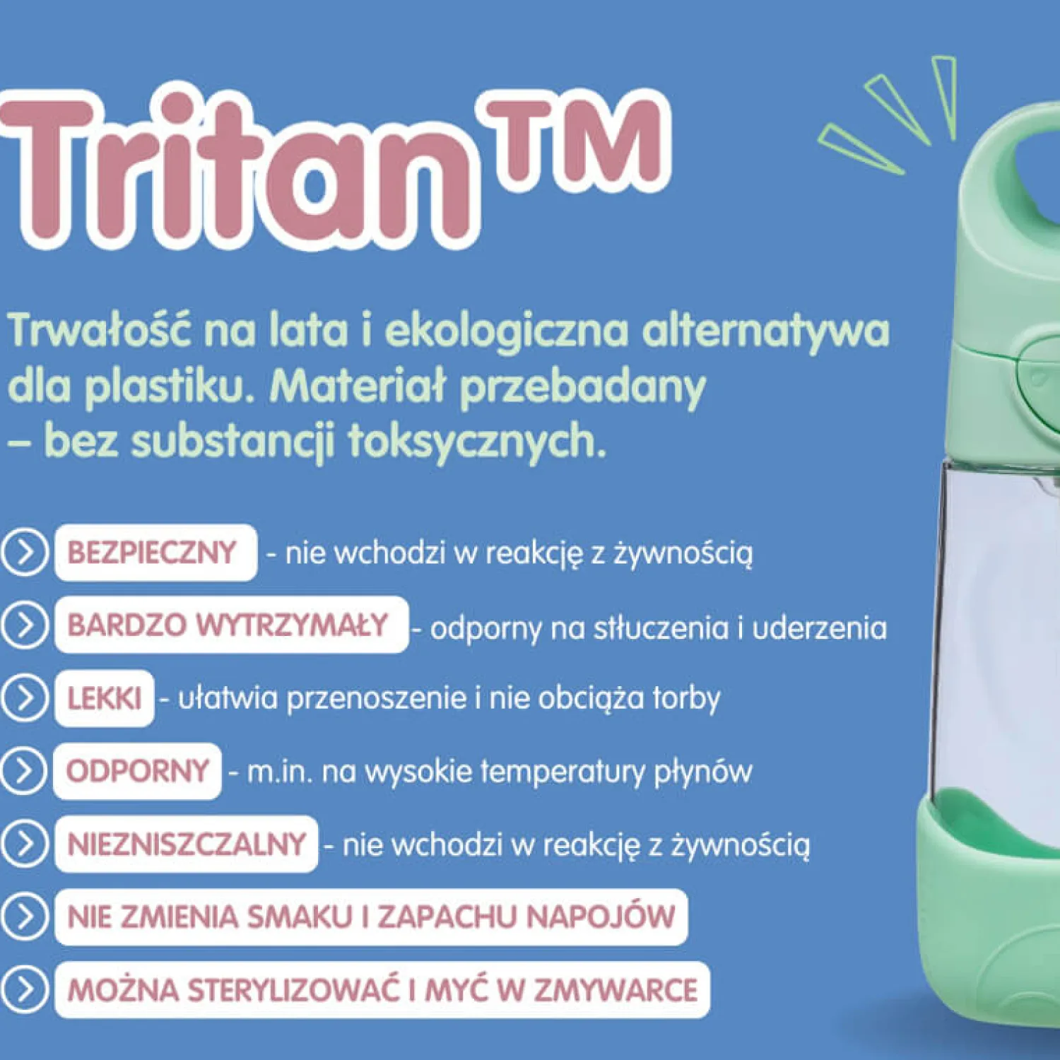 Bidony I Butelki|Bidony I Butelki | b.box Tritanowa butelka ze słomką Spearmint