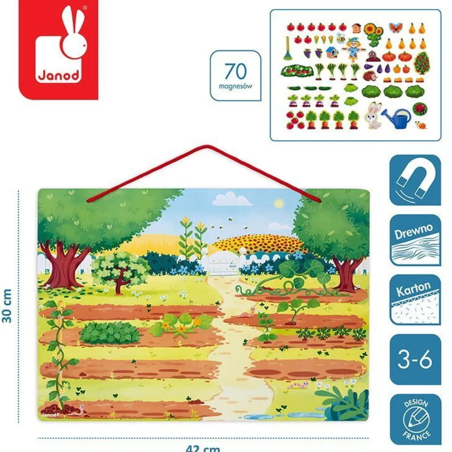 Edukacyjne|Magnetyczne | Janod Układanka drewniana magnetyczna z 70 magnesami Ogród