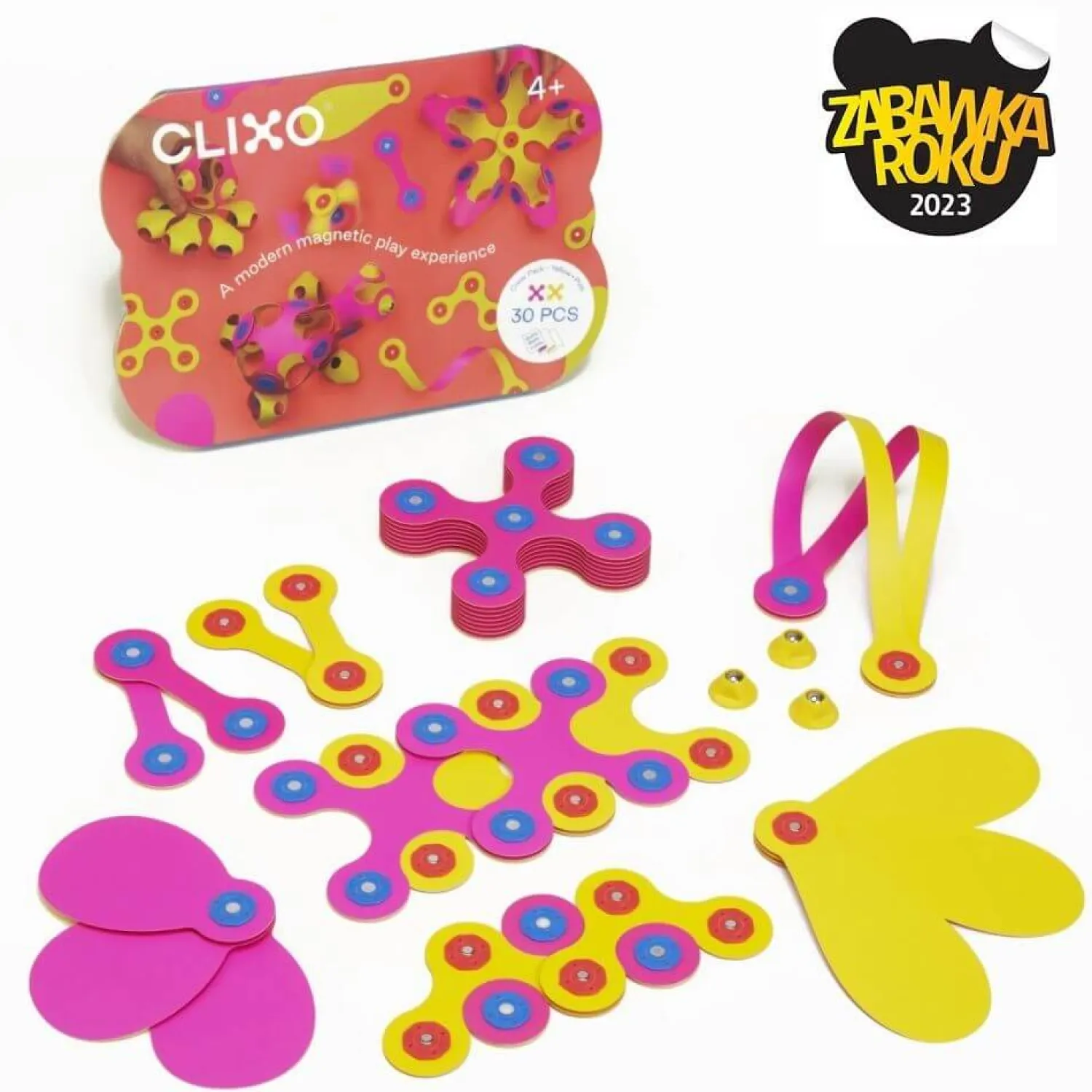 Idealne W Podróży|8 Lat+ | CLIXO Układanka magnetyczna Crew Pack, żółto-różowa