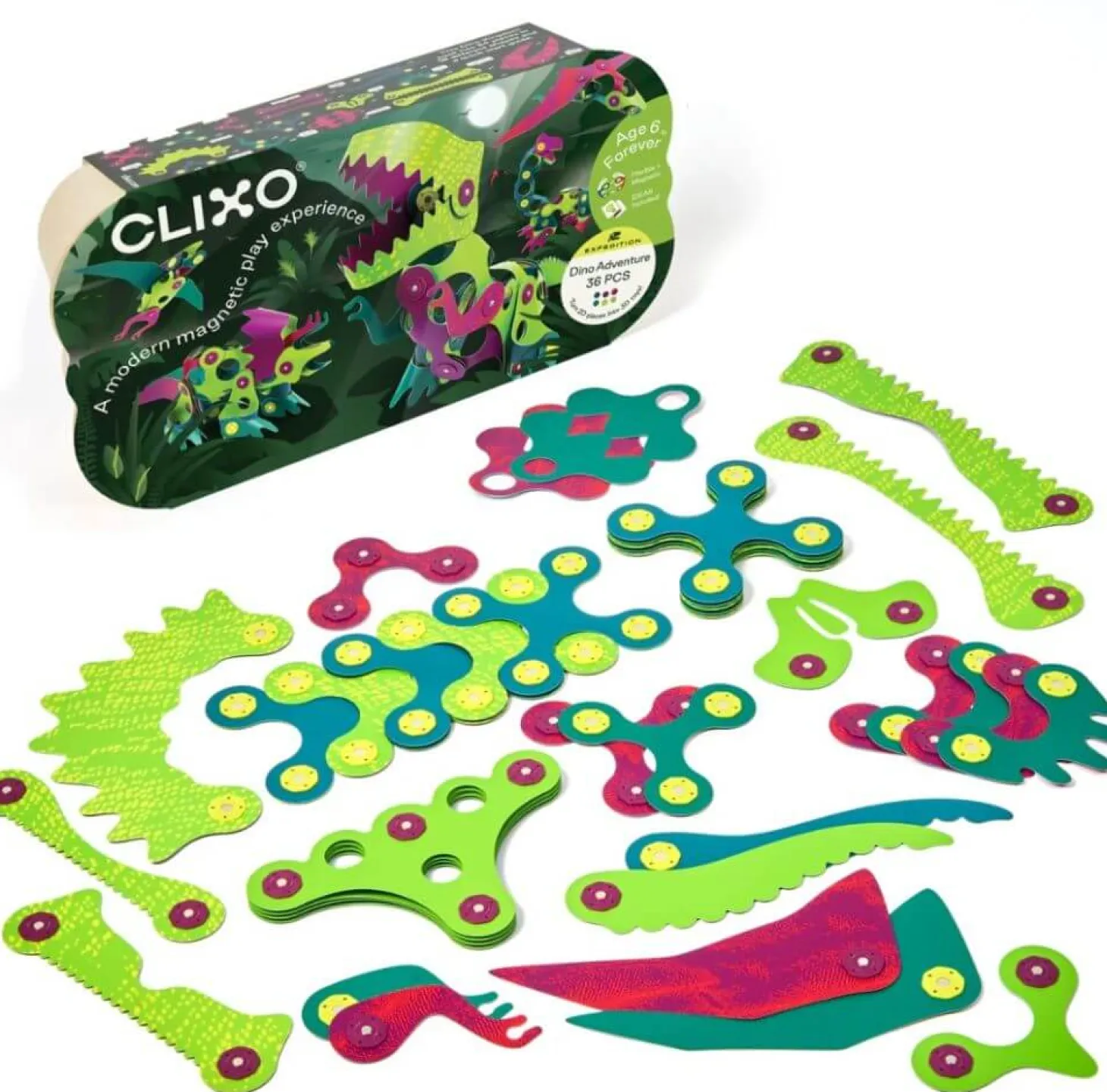 Układanka magnetyczna CLIXO Dinozaury , 36 elementy